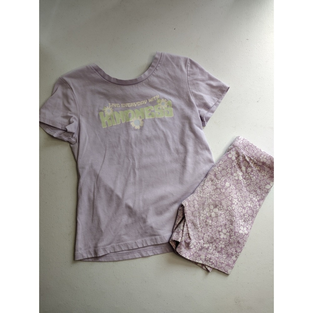 Girls Purple Kindness Graphic Tee Floral‎ Biker Shorts Set size 6